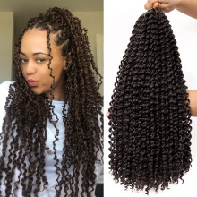 Passion Twist Hair 18 Inch Dark Brown Crochet Braiding Hair Water Wave Bohemian Curly for Locs