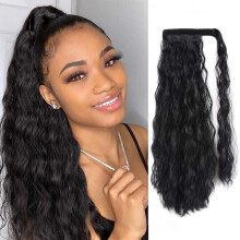 Ponytail Hair Extension 22 Inch Natural Black Kinky Curly Heat Resistant Clip In Hairpiece