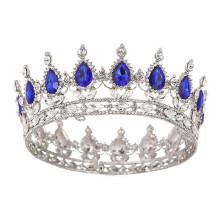 Blue Crystal Princess Tiara Wedding Crown with Sparkling Rhinestones and Durable Alloy