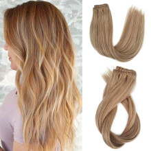 20 Inch Strawberry Blonde Human Hair Extensions Full Head Set Clip In Silky Straight 7pcs 120g