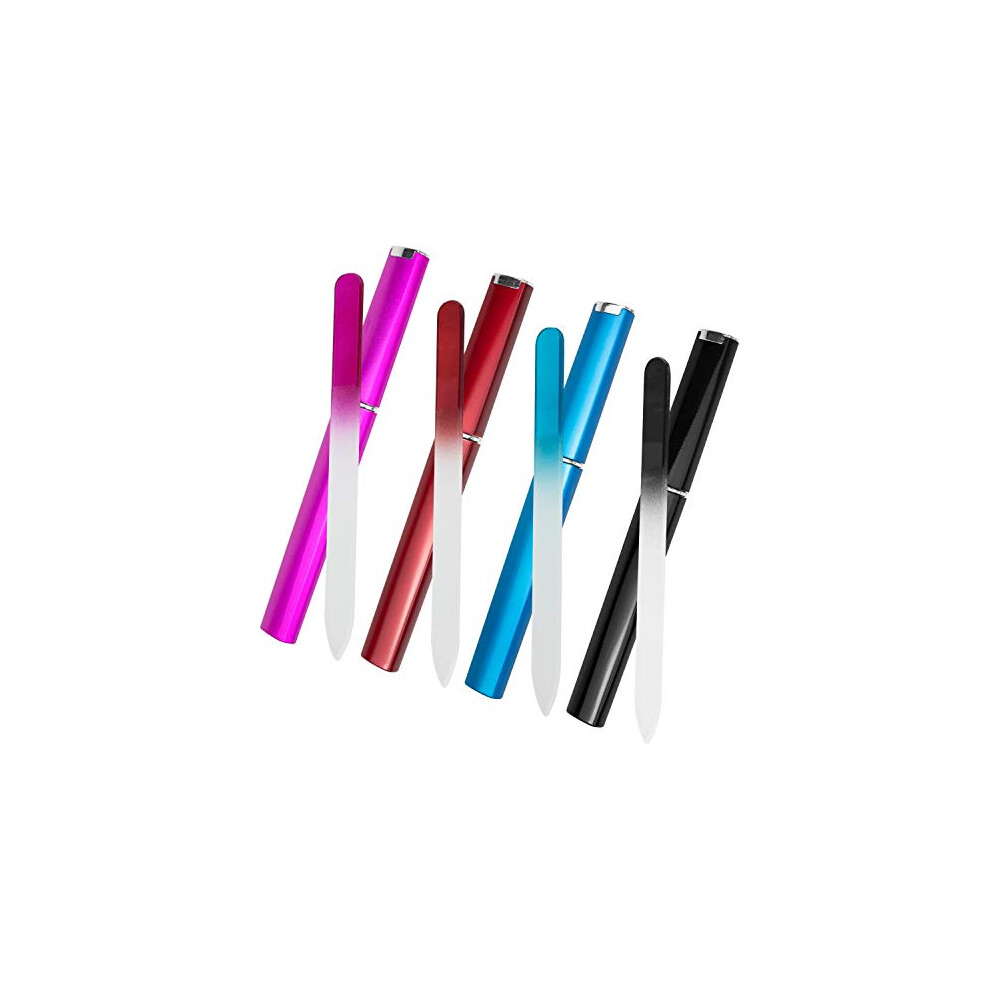 4 Pack Glass Nail File Set with Protective Case, Crystal Nail Files for Natural Nails Manicure