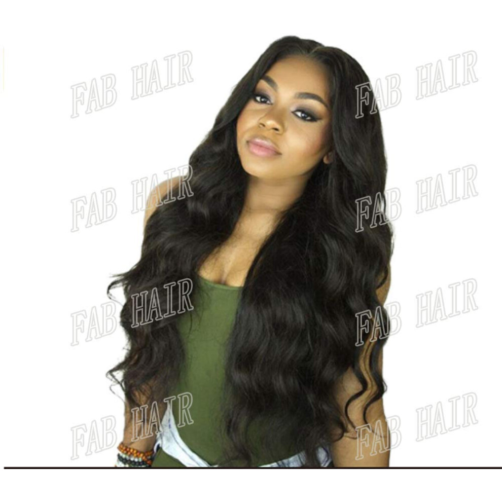 Unisex Black Brazilian Lace Front Wig 13X6 Human Hair Body Wave 150 Density Pre Plucked Bleached Knots 16In