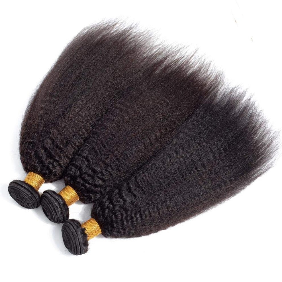 Unisex Kinky Straight Human Hair Bundles 3Pcs Brazilian Yaki Virgin Remy Extensions Natural Color
