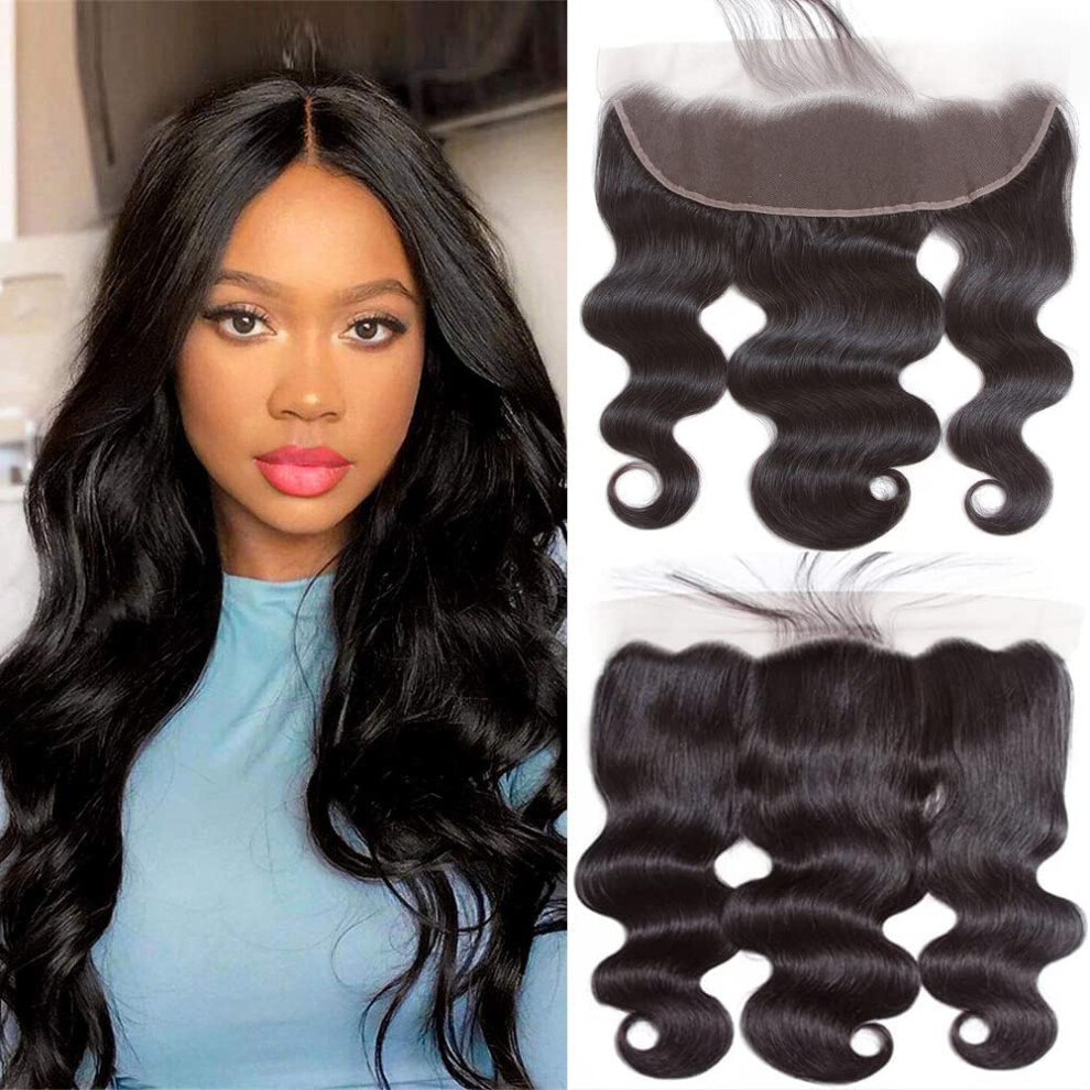 Unisex Brazilian Virgin Hair Lace Frontal 13X4 Ear To Ear 12 Inch Bleached Knots Natural Hairline