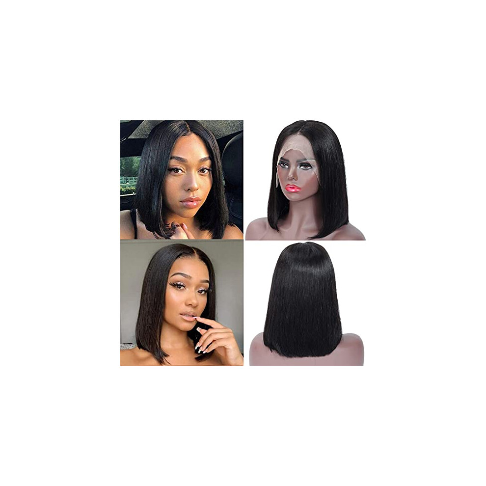Unisex 13X4 Lace Front Wig Brazilian Virgin Human Hair Short Straight Bob Pre Plucked 150% Density