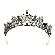Black Tiara Vintage Baroque Queen Crown for Women Gothic Crystal Bridal Wedding Costume