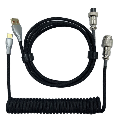 Gaming Keyboard Cable – Retractable Coiled PE Connector, Black 1