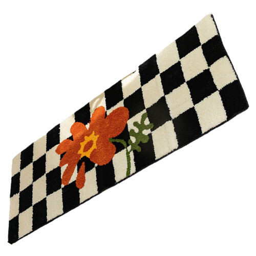 Classic Plaid Runner Rug Black White