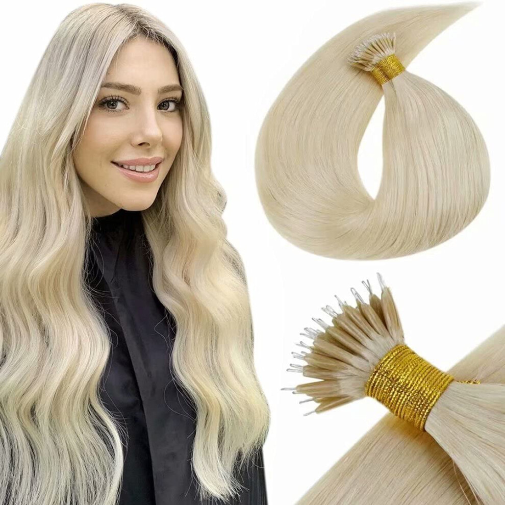 Unisex Golden Nano Bead Human Hair Extensions 16 Inch Blonde Remy Pre Bonded Nano Tip 50G