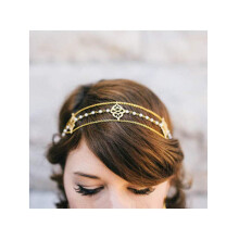 Elegant Pearl Headband with Layered Gold Chains Boho Hair Accessory for Women and Girls