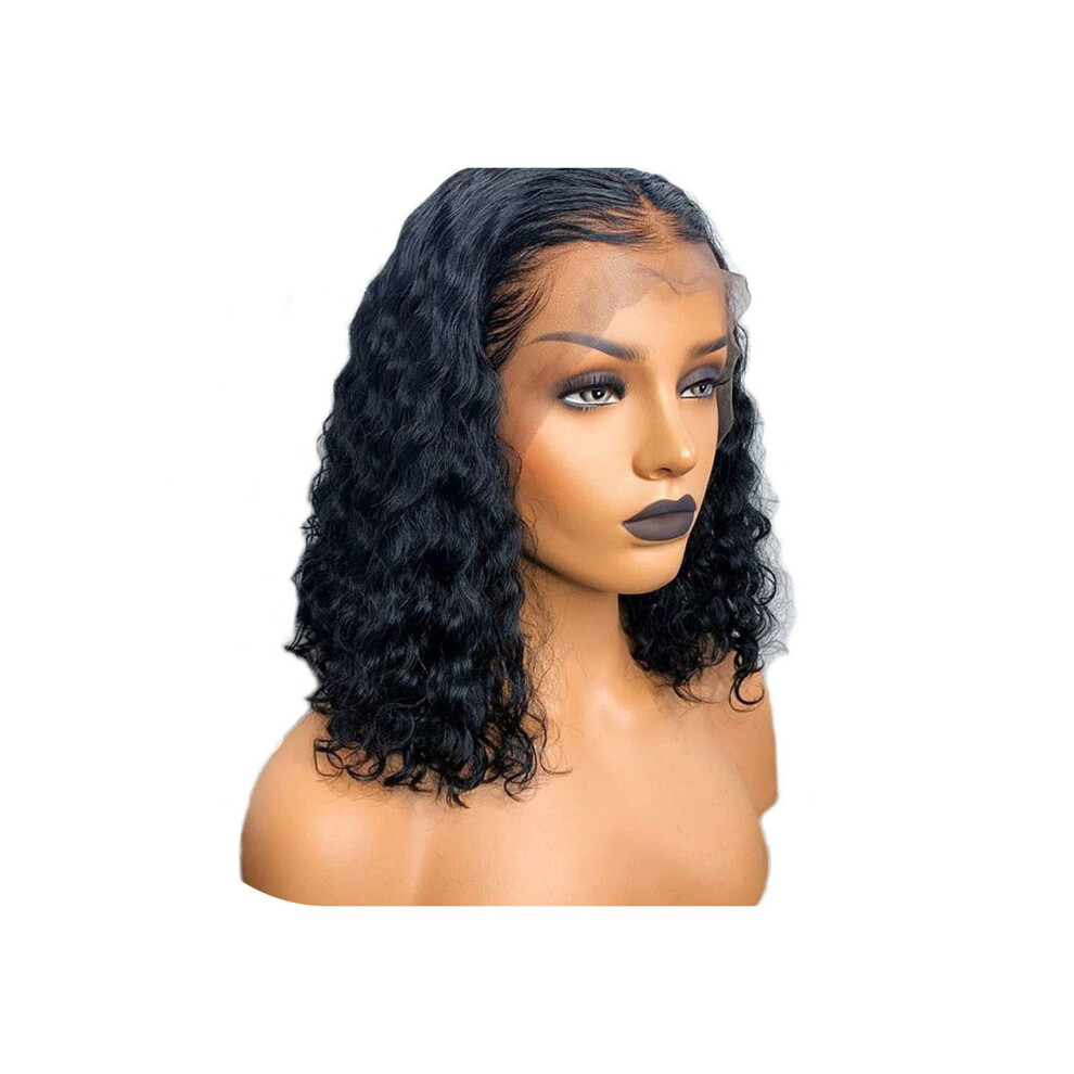 Unisex Black Curly Lace Front Wig 13X6 Brazilian Remy Human Hair 16 Inch Pre Plucked Baby Hair For Women