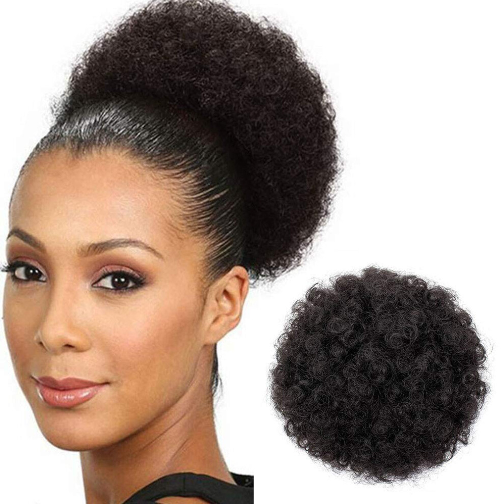 Unisex Brown Large Afro Puff Drawstring Ponytail Synthetic Curly Hairpiece Dark For Women