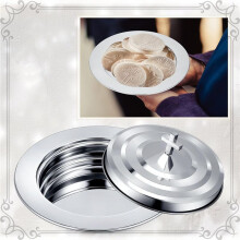 2X Conjunto de Comunhão de Prata com Tampa, Bandejas de Pão de Aço Inoxidável para Igrejas, Bandeja de Comunhão Sagrada com Tampa, Igreja