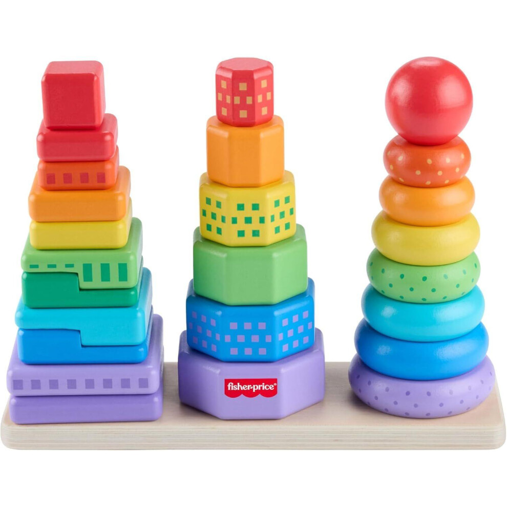Fisher-Price Fisher-Price Wooden Stacking Shape Sorter Toddler Toy 26 Pieces 18+ Months