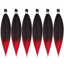 Pre Stretched Braiding Hair 20 Inch Ombre Black to Red Jumbo Yaki Texture Extensions 6 Packs