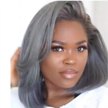 Long Lace Front Synthetic Wig with Bangs 34 Inches Natural Hairline Heat Resistant Gray2 for Cosplay and Daily Wear