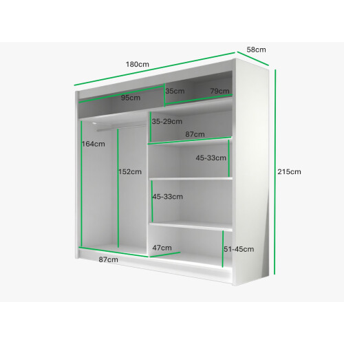 (Black, 180cm) ELUKS - FLAVIO Sliding Doors Wardrobe with Mirror 1
