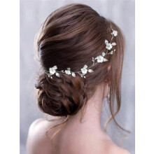 Silver Bridal Hair Vine with Pearls and Crystals, Flexible Wedding Headpiece for Updos, 13.8 in