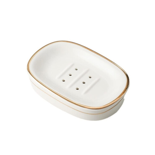 Ceramic Soap Dish Nordic Style Wall Mounted Double Layer Holder with Drain for Bathroom Kitchen
