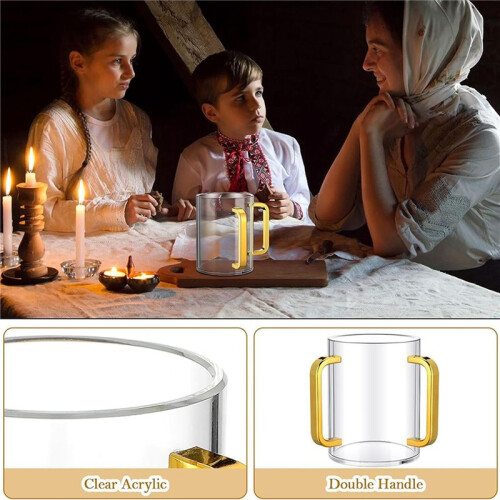 2X Copo para Lavar As Mãos com Alças Duplas, 5 Polegadas, Acrílico Transparente, Copo para Lavar Negel Vasser para Ritual Judaico Netilat Yadayim 2