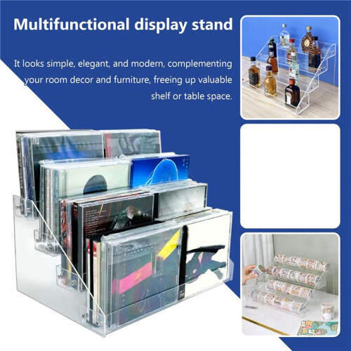 2X 4Tier Clear Acrylic CD Holder Cascading CD Storage Rack,DVD/CD Display Rack & Vinyl Record Storage Stand 2