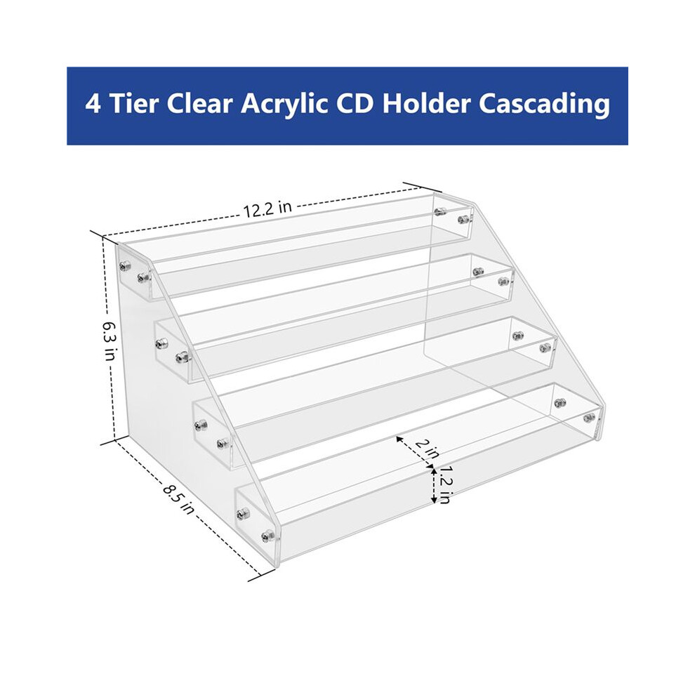 2X 4Tier Clear Acrylic Cd Holder Cascading Cd Storage Rack,Dvd/Cd Display Rack & Vinyl Record Storage Stand 6033968587133