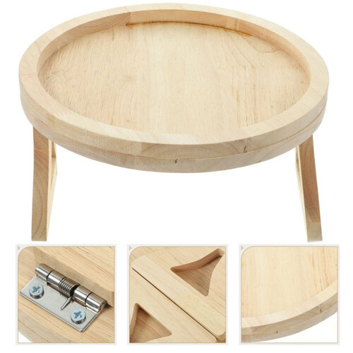 2X Round Foldable Wooden Sofa Clip  Side Table for Wide Couches Arm,Armrest Table for Eating/Drinks/Snacks/Remote
