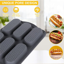 2X Silikon-Backform, Hot-Dog-Brötchen-Backform mit Ölpinsel, Antihaftbeschichtete Baguette-Backform mit 6 Rillen, Baguette-Backform für Hot Dogs