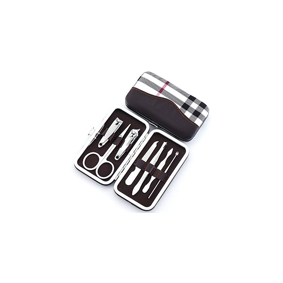 Professional Manicure Set 7 Piece Nail Clippers Grooming Kit with Travel Leather Case