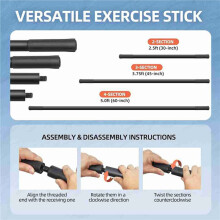 2X Yoga Stick 5 Ft Sturdy Steel Adjustable Stretching Stick Flexibility and Balance Versatile Exercise Stick