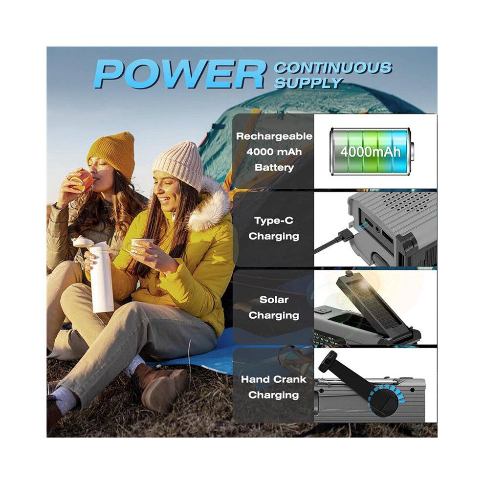 2X Emergency Radio Hand Crank Radio Multi-Function Am/Fm/Noaa Solar Hand Crank Emergency Radio Sos Alarm 4000Mah Gray 6031015890847