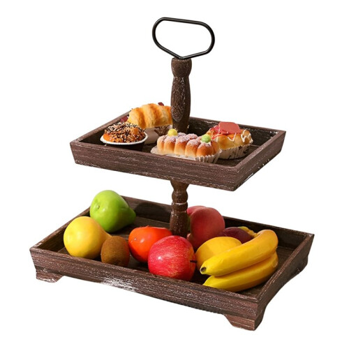 Dessert Stand Double Layer Cake Tray Dessert Decoration Tray Display Stand,Washed White