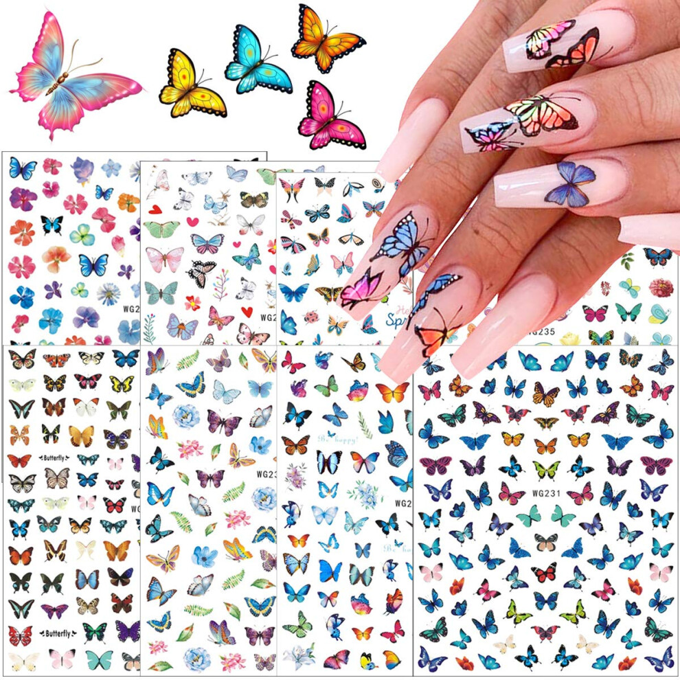 Butterfly Nail Art Stickers 8 Sheets Holographic SelfAdhesive Nail Decals for Manicure