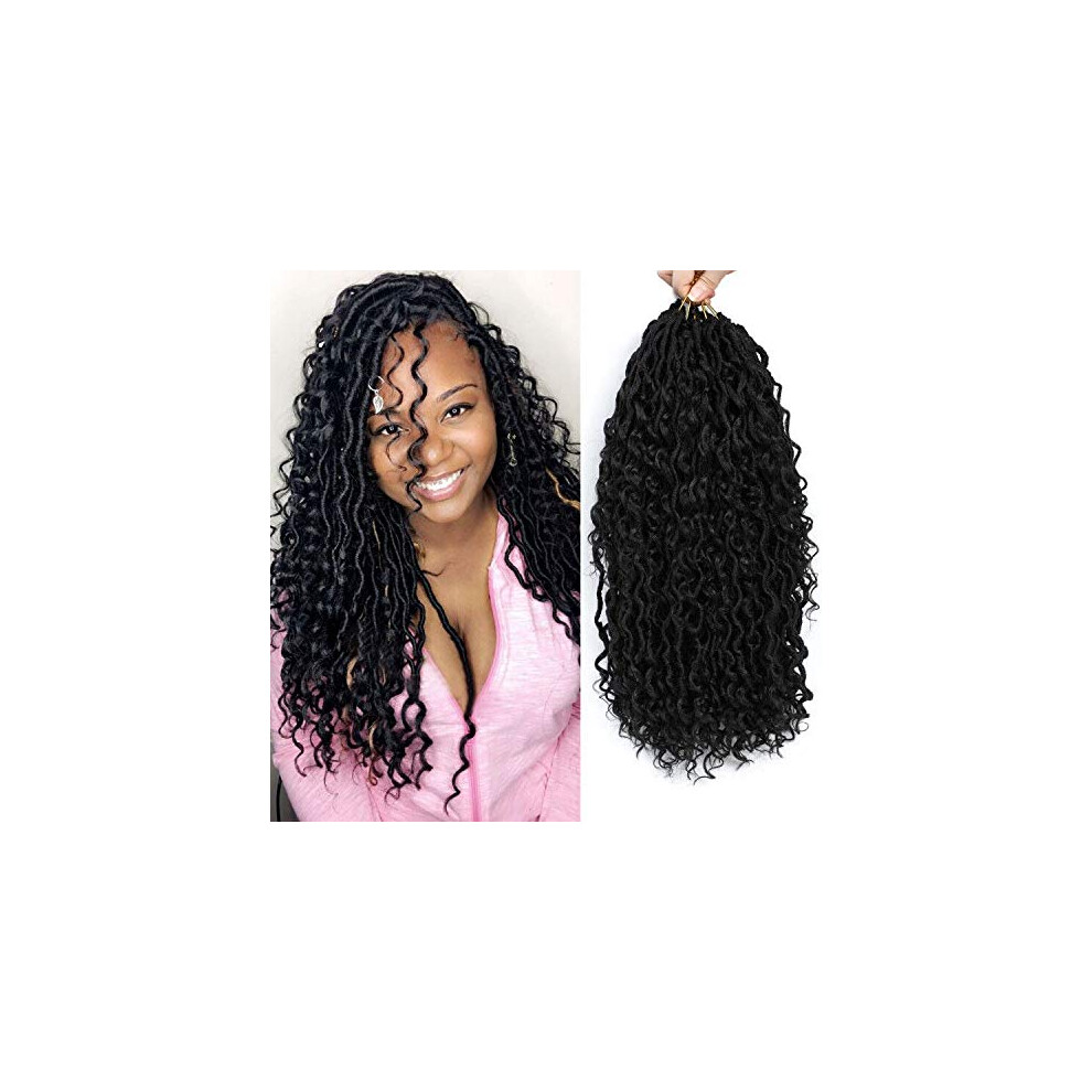 Unisex 18 Inch Goddess Locs Crochet Hair Extensions Boho Faux Locs With Curly Ends Synthetic 1B