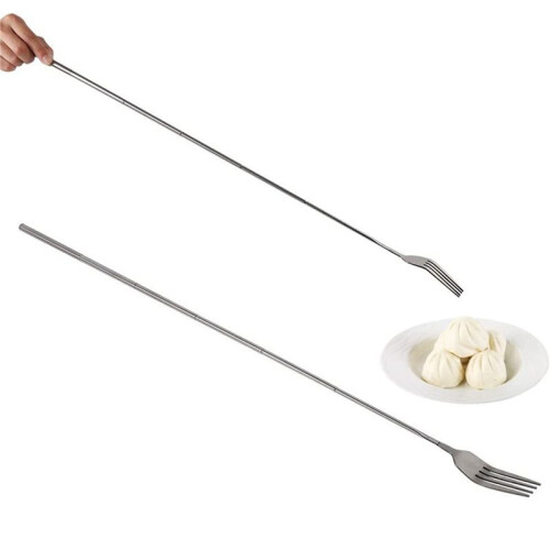 2X BBQ Retractable Fork Fruit Dessert Long Handle Fork Tableware  Kitchen Supplies Stainless Steel Fork 2