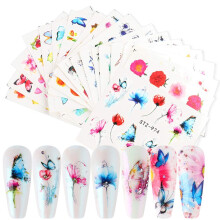 18 Sheets Butterfly Nail Art Stickers Water Transfer Decals Flowers DIY Colorful Nail Decorations