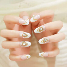 Oval Nude Pink Press On Nails Set, Crystal Full Cover Fake Nails for Women, 24pcs