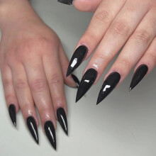 Long Black Stiletto Press On Nails Set with Pure Gloss Finish, 24 PCS Acrylic False Nails Kit