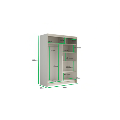 (Black, 120cm) ELUKS - FLAVIO Sliding Doors Wardrobe with Mirror 1