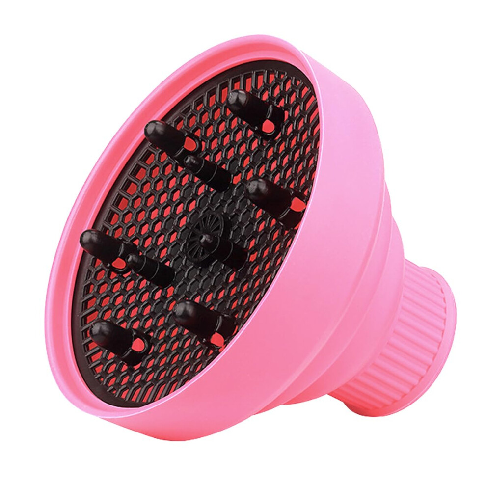 Pink Collapsible Silicone Hair Dryer Diffuser For Curly Hair, Foldable Heatresistant Attachment Fits Most