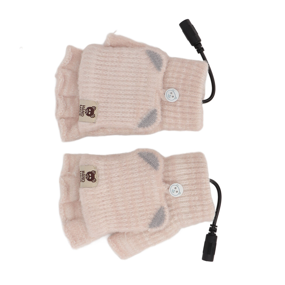 Beige Usb Heated Gloves Mitten For Men Women Winter Hand Warmer