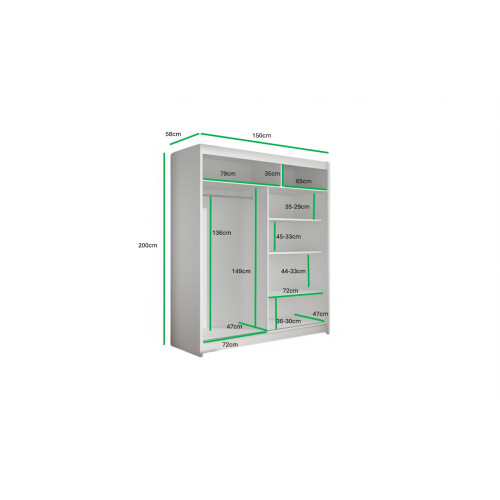 (White, 150cm) ELUKS - FLAVIO Sliding Doors Wardrobe with Mirror 1
