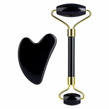 Natural Jade Roller and Obsidian Gua Sha Set for Facial Massage, Smooth Touch Stone Duo, 2Pack