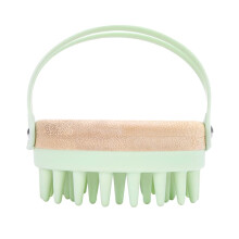 Silicone Scalp Massager Brush with Wooden Handle for Gentle Exfoliation and Daily Hair Washing