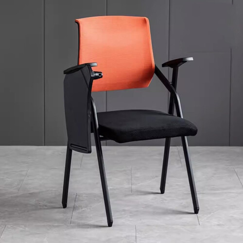 Mesh Office Chair with Builtin Desk, Breathable Back, Foldable Stackable Frame, Grey with Board