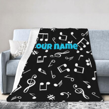 Custom Music Notes Throw Blanket with Name Soft Flannel Gift for Women Black