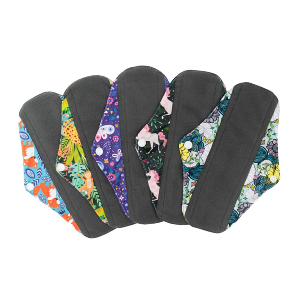 5pcs Reusable Bamboo Charcoal Menstrual Pads for Heavy Flow with Super Absorption and Foldable Design