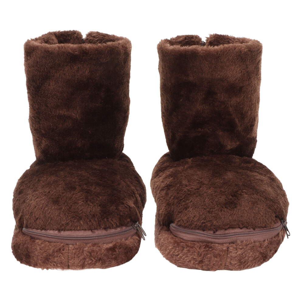 Brown Electric Heated Shoes With Usb Warmth, Plush, 31X15cm