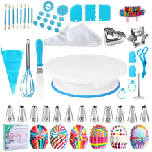 Cake Decorating Kit with Turntable, 255pcs Baking Tools Set with Piping Bags and Tips for Beginners (Blue)