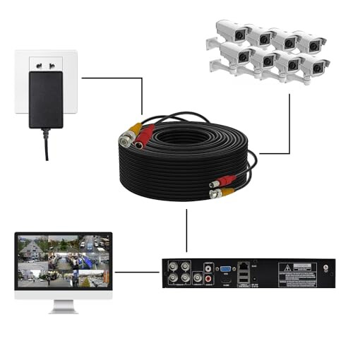 100FT CCTV Camera Cable BNC Video Power Cable with 4 BNC Connectors for DVR Security System 1